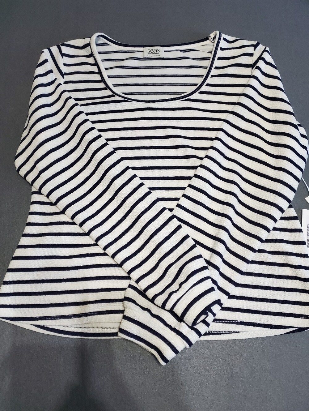 Seas 78 and Sunny white and navy striped long sleeve shirt in XL